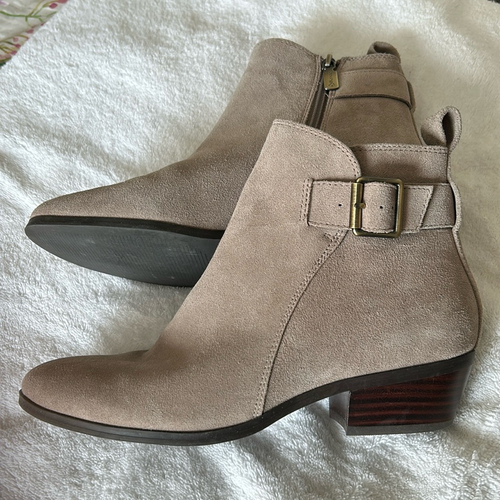 Blondo Taupe Suede Ankle Boots with Buckle